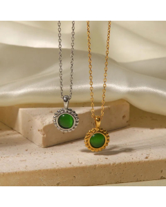 Elegant Gold Plated Opal Round Stainless Steel Titanium Steel Pendant Necklace