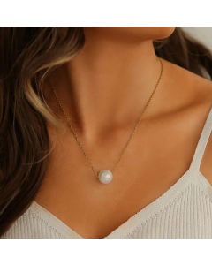 Fashion Gold Plated Butterfly Pearl Titanium Steel Pendant Necklace Colorza