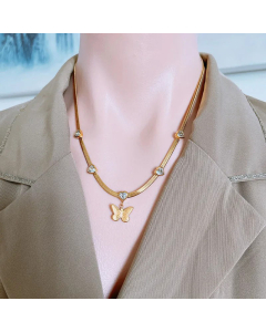Fashion Butterfly Plating Shell Zircon Pendant Titanium Steel Necklace