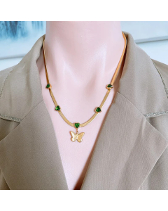 Fashion Butterfly Plating Shell Zircon Pendant Titanium Steel Necklace