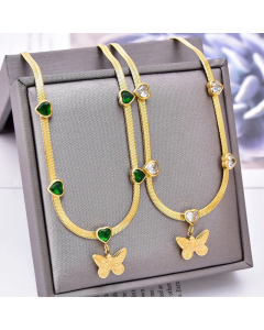Fashion Butterfly Plating Shell Zircon Pendant Titanium Steel Necklace