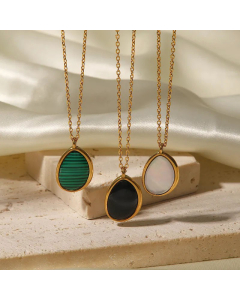 Elegant Water Droplets Gold Plated Natural Stone Pendant Stainless Steel Titanium Steel Necklace
