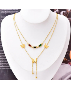 Colorful Crystals Diamond Flower Butterfly Titanium Steel Plating Layered Necklaces