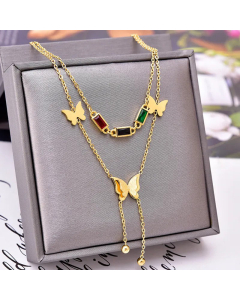 Colorful Crystals Diamond Flower Butterfly Titanium Steel Plating Layered Necklaces