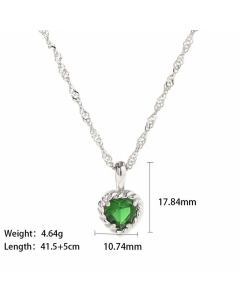Elegant Heart Shape Inlay Zircon Stainless Steel Titanium Steel Pendant Necklace-Steel Color-Green