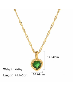 Elegant Heart Shape Inlay Zircon Stainless Steel Titanium Steel Pendant Necklace-Gold Color-Green