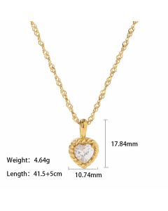 Elegant Heart Shape Inlay Zircon Stainless Steel Titanium Steel Pendant Necklace-Gold Color-White
