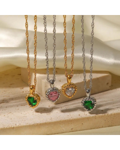 Elegant Heart Shape Inlay Zircon Stainless Steel Titanium Steel Pendant Necklace