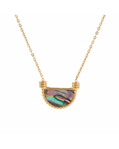 Elegant Inlay Shell Semicircle Stainless Steel Titanium Steel Pendant Necklace