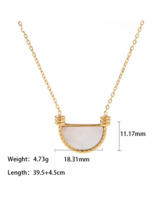 Elegant Inlay Shell Semicircle Stainless Steel Titanium Steel Pendant Necklace