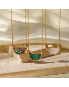 Elegant Inlay Shell Semicircle Stainless Steel Titanium Steel Pendant Necklace