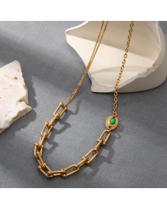 Fashion Inlay Natural Stone Solid Color Stainless Steel Necklace Colorza