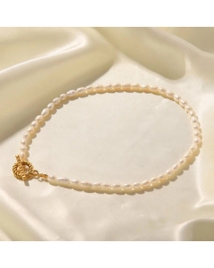Elegant OT Buckle Stainless Steel Titanium Steel Beaded Pearl Necklace