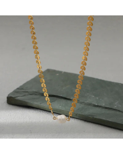 Minimalism Pearl Pendent Stainless Steel Leaf Chain Necklace Colorza 