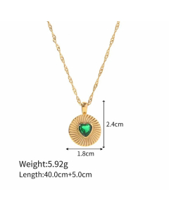 Fashion Heart Shape Zircon Inlaid Round Stainless Steel Titanium Steel Pendant Necklace