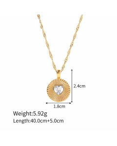 Fashion Heart Shape Zircon Inlaid Round Stainless Steel Titanium Steel Pendant Necklace