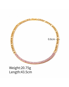 Glam Gold Plated Pink Zircon Stainless Steel Titanium Steel Necklace