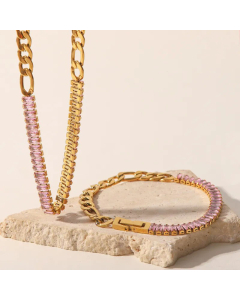 Glam Gold Plated Pink Zircon Stainless Steel Titanium Steel Necklace