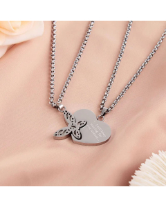 Couple Butterfly Love Stainless Steel Hollow Out Pendant Necklace 1 Pair