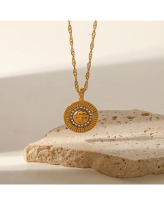 Fashion Gold Plated Artificial Diamond Portrait Stainless Steel Pendant Necklace