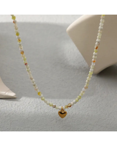 Heart Shape Pendent Stainless Steel Natural Stone Beaded Pendant Necklace Colorza