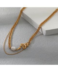 Fashion Snake Pearl Stainless Steel Necklace Colorza