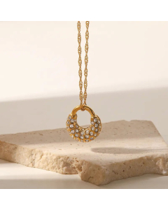 Fashion Inlay Artificial Diamond Geometric Stainless Steel Titanium Steel Pendant Necklace