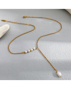 Fashion Pearl Tassel Stainless Steel Pendant Necklace Colorza