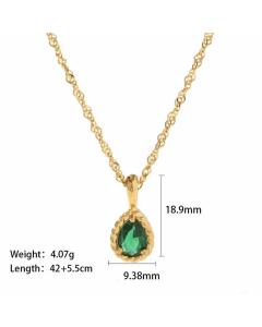 Elegant Gold Plated Zircon Water Droplets Stainless Steel Titanium Steel Pendant Necklace-Gold Color-Green