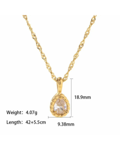 Elegant Gold Plated Zircon Water Droplets Stainless Steel Titanium Steel Pendant Necklace-Gold Color-White