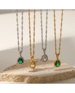 Elegant Gold Plated Zircon Water Droplets Stainless Steel Titanium Steel Pendant Necklace