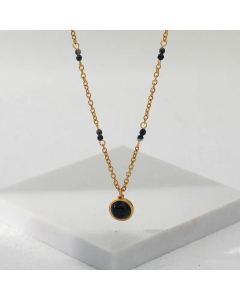 Fashion Round Inlay Natural Stone Pendant Stainless Steel Necklace Colorza