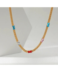 Fashion Square Inlay Zircon Stainless Steel Necklace Colorza