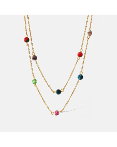 Colorful Round Beads Stainless Steel Layered Necklaces Colorza