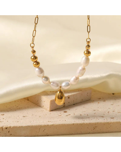 Elegant Gold Plated Pearl Geometric Stainless Steel Titanium Steel Necklace