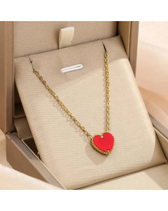 Classic Double Side Enamel Black Red Heart Shape Pendent Titanium Steel Necklace