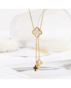 Elegant Four-Leaf Clover Tassel Titanium Steel Plating Inlay Artificial Gemstones Necklace