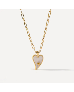 Fashion Heart Shape Pendant Inlaid Shell Stainless Steel Necklace Colorza 