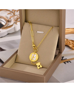 Retro Geometric Bear Heart Shape Titanium Steel Inlay Rhinestones Necklace Colorza