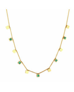 Retro Enamel Hexagon Square Stainless Steel Necklace Colorza-Gold Color-01