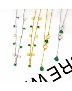 Retro Enamel Hexagon Square Stainless Steel Necklace Colorza