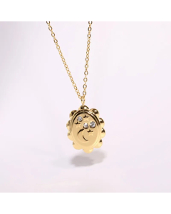 INS Style Gold Plated Inlay Zircon Star Moon Stainless Steel Pendant Necklace Colorza
