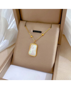 Daily Square Inlaid Shell Plating Pendant Titanium Steel Necklace Colorza
