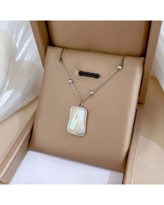 Daily Square Inlaid Shell Plating Pendant Titanium Steel Necklace Colorza