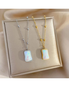 Daily Square Inlaid Shell Plating Pendant Titanium Steel Necklace Colorza