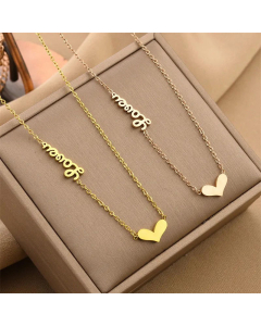 Minimalism Letter Heart Shape Pendent Titanium Steel Necklace Colorza
