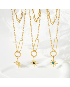 Fashion Inlay Rhinestones Star Pendent Stainless Steel Necklace