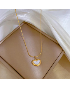 Minimalism Heart Shape Titanium Steel Inlay Shell Pendant Necklace Colorza