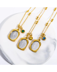 Retro Flower Inlay Zircon Stainless Steel Pendant Necklace Colorza