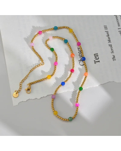 Colourful Beads Stainless Steel Beaded Gold Plated Necklace Colorza